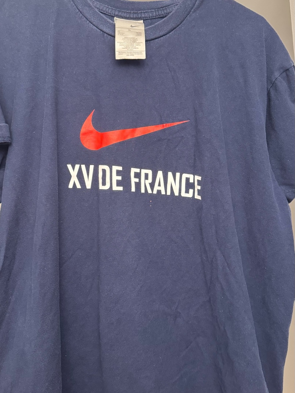 Nike Navy Short Sleeve Tee with Red Swoosh and 'XV DE FRANCE' Print